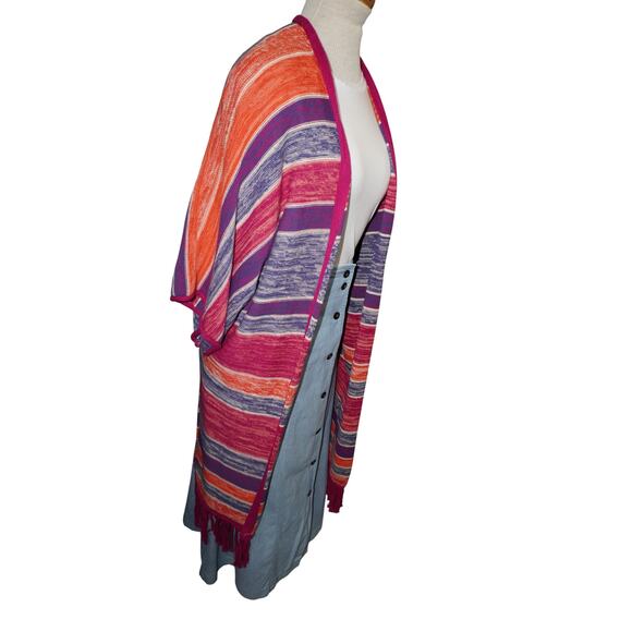 Wrangler Retro Striped Fringe Kimono Cardigan S/M – Boho Southwestern Open Front - Picture 3 of 11